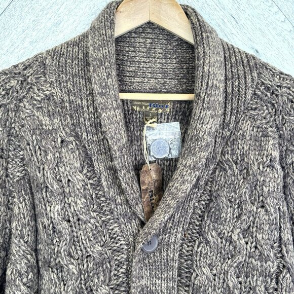 Pronto Uomo Shawl Collar Cardigan Sweater Mens Large Brown Cableknit Grandpa NWT - Picture 2 of 5